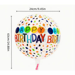 Balon din Folie Metalizata, Flippy, Figurine 4D, Model Happy Birthday, Tematica Aniversara Bombonele, 63x24 cm, Ambalaj Individual, Pai Inclus, Umflare cu Aer sau Heliu, Alb-Multicolor