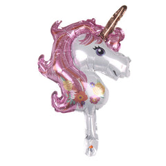 Balon din Folie Metalizata, Flippy, Figurina Unicorn, Tema Animalute, 30 cm, Ambalaj Individual, Pai Inclus, Umflare cu Aer sau Heliu, Roz