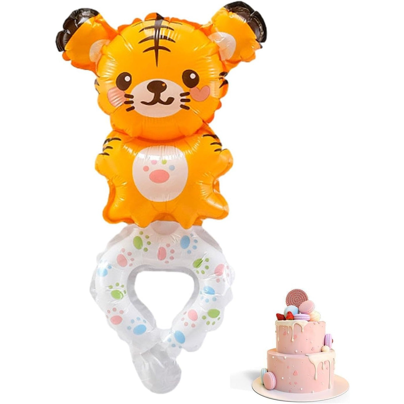 Balon din Folie Metalizata, Flippy, Figurine Animalute, Tip Bratara, Model Tigru, 17x34 cm, Ambalaj Individual, Pai Inclus, Umflare cu Aer sau Heliu, Maro