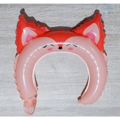 Balon din Folie Metalizata, Flippy, Tip Coronita cu Urechi, Model Vulpe, Ambalaj Individual, Pai Inclus, Umflare cu Aer sau Heliu, 27 x 29 cm, Rosu