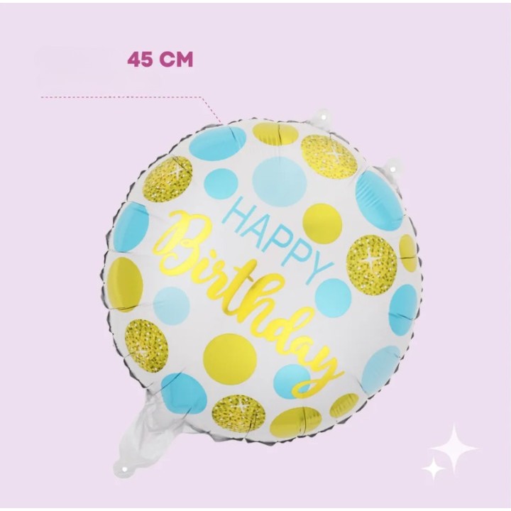 Balon din Folie Metalizata, Flippy, Figurine, Model 5, Happy Birthday, Tematica Aniversare, 45 cm, Ambalaj Individual, Pai Inclus, Umflare cu Aer sau Heliu, Multicolor