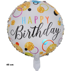 Balon din Folie Metalizata, Flippy, Figurine, Model 6, Happy Birthday, Tematica Aniversare, 45 cm, Ambalaj Individual, Pai Inclus, Umflare cu Aer sau Heliu, Multicolor