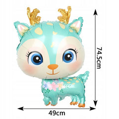 Balon din Folie Metalizata, Flippy, Mini Figurine, Model Cerb, Tematica Aniversare, 49x74.5 cm, Ambalaj Individual, Pai Inclus, Umflare cu Aer sau Heliu, Albastru