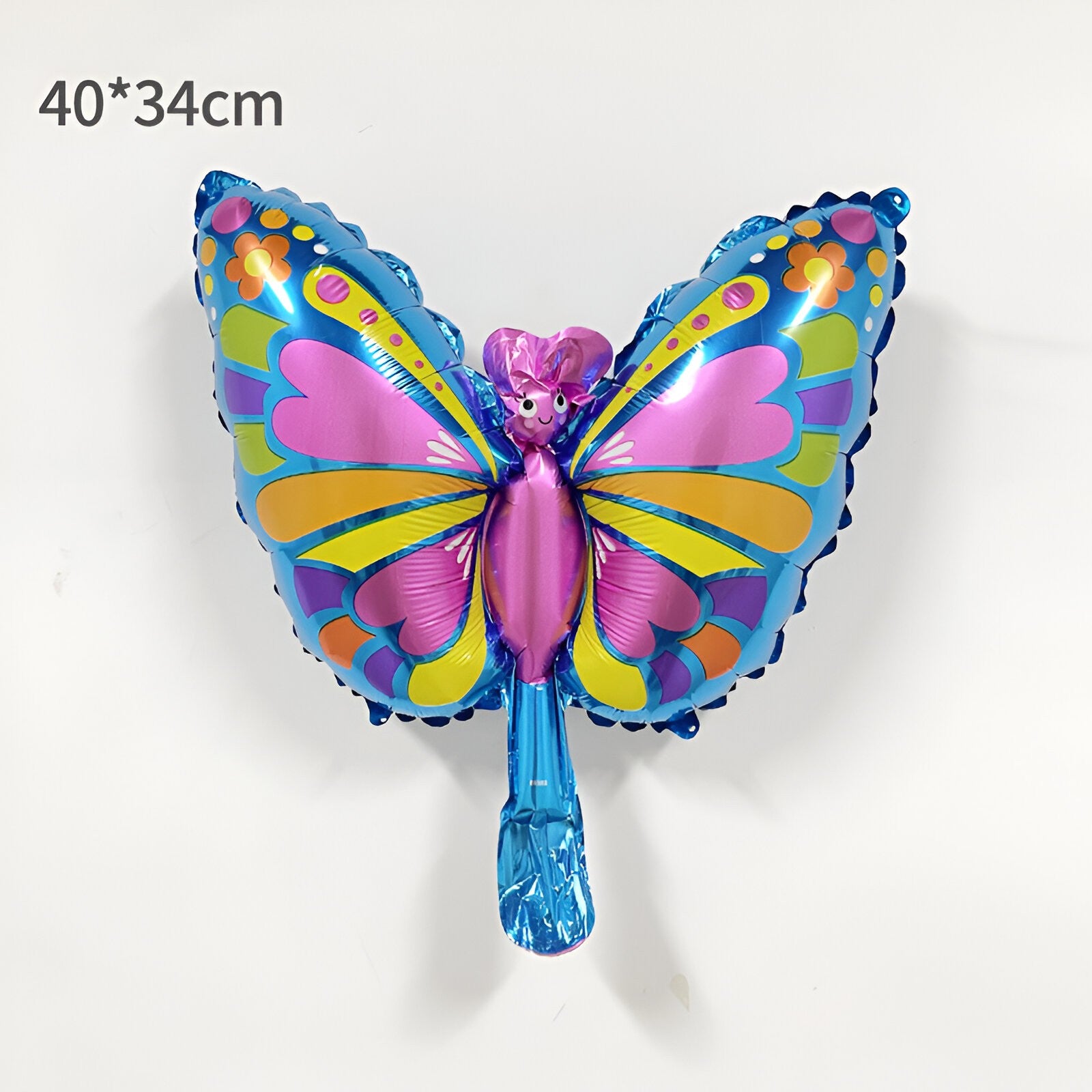 Balon din Folie Metalizata Flippy, Mini Figurine, Model Fluturaș, 40x34cm, Ambalaj Individual, Pai Inclus, Umflare cu Aer si Heliu, Multicolor