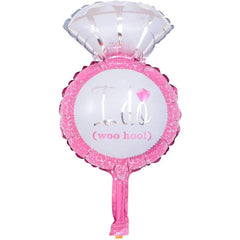 Balon din Folie Metalizata, Flippy, Mini Figurine Nunta, Model Inel de Logodna, Tematica Cerere in Casatorie, 46x23 cm, Ambalaj Individual, Pai Inclus, Umflare cu Aer sau Heliu, Roz