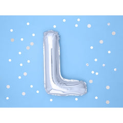 Balon Folie Metalizata Litera L, Flippy, 40 cm, Umflati cu Heliu sau Aer, Ambalaj Individual, Pai inclus, Argintiu