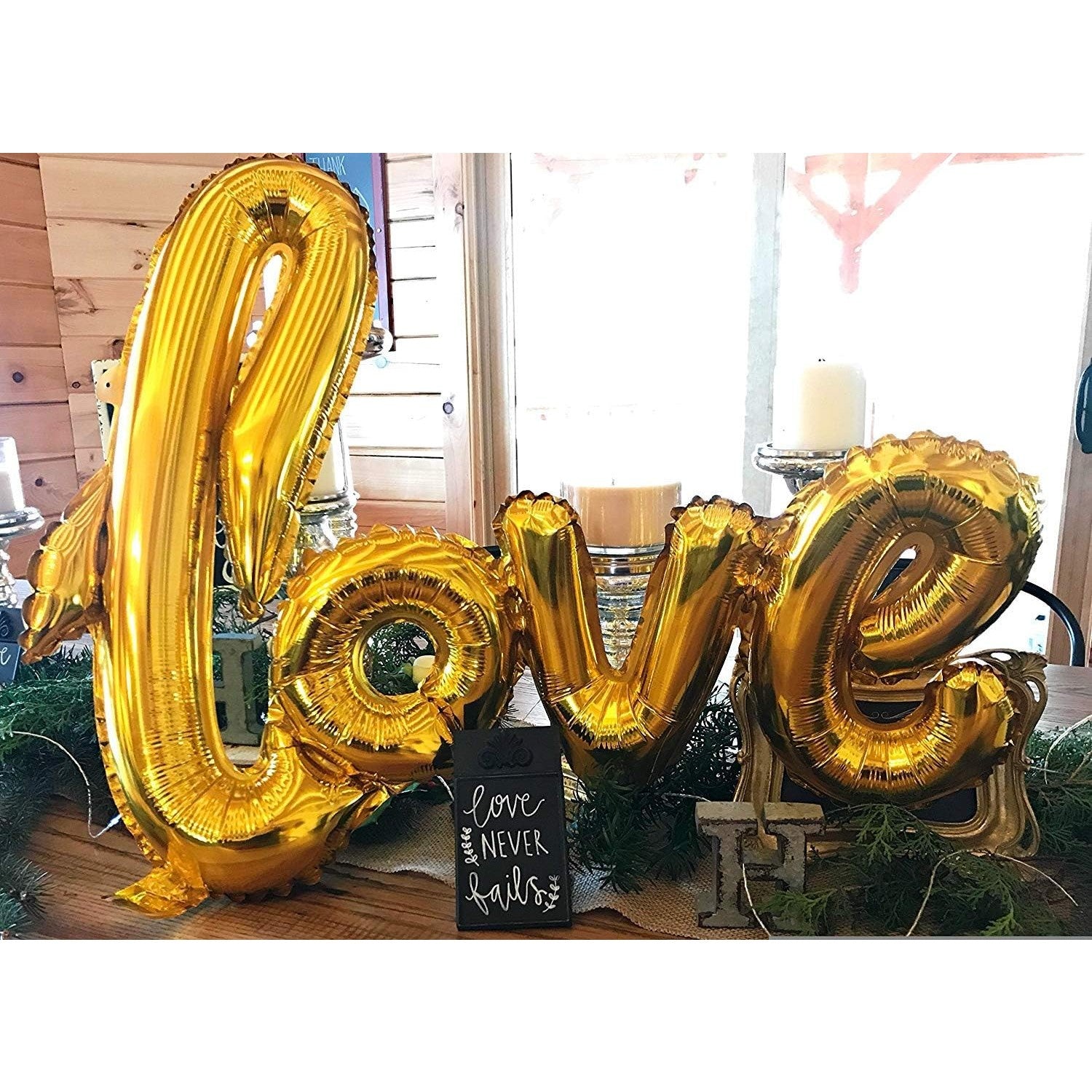 Balon din Folie Metalizata, Flippy, Model Love scris de mana, 102x65 cm, Tematica Ziua Îndrăgostiților, Ambalaj Individual, Pai Inclus, Umflare cu Aer sau Heliu, Auriu