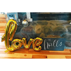 Balon din Folie Metalizata, Flippy, Model Love scris de mana, 102x65 cm, Tematica Ziua Îndrăgostiților, Ambalaj Individual, Pai Inclus, Umflare cu Aer sau Heliu, Auriu