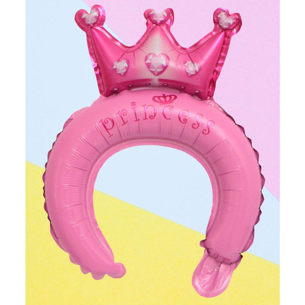 Balon din Folie Metalizata, Flippy, Tip Coronita cu Urechi, Model Coronita de Printesa, Ambalaj Individual, Pai Inclus, Umflare cu Aer sau Heliu, 30 x 27 cm, Roz
