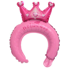 Balon din Folie Metalizata, Flippy, Tip Coronita cu Urechi, Model Coronita de Printesa, Ambalaj Individual, Pai Inclus, Umflare cu Aer sau Heliu, 30 x 27 cm, Roz