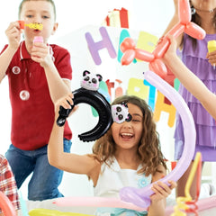 Balon din Folie Metalizata, Flippy, Tip Coronita cu Urechi, Model Panda, Ambalaj Individual, Pai Inclus, Umflare cu Aer sau Heliu, 30 x 27 cm, Albastru