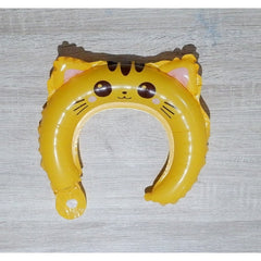 Balon din Folie Metalizata, Flippy, Tip Coronita cu Urechi, Model Pisicuta, Ambalaj Individual, Pai Inclus, Umflare cu Aer sau Heliu, 24 x 29.5 cm, Galben
