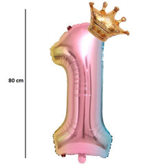 Balon din Folie Metalizata, Flippy, Figurina Cifra Gradient, Tema Aniversare 80 cm, Ambalaj Individual, Pai inclus, Umflare cu Aer sau Heliu, Coronita, Cifra 1