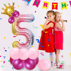 Balon din Folie Metalizata Gradient Flippy, Figurina Cifra, Tema Aniversare 100 cm, Ambalaj Individual, Pai inclus, Umflare cu Aer sau Heliu, Multicolor, Cifra 5