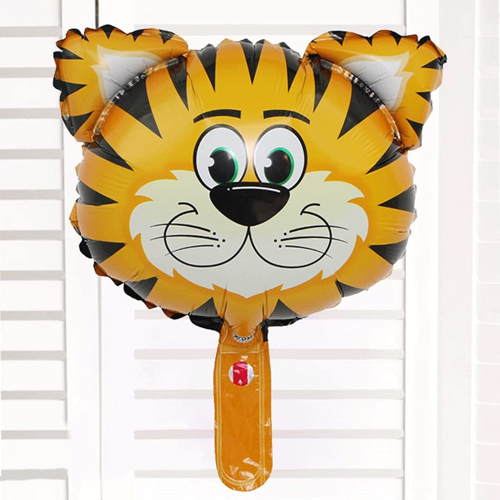 Balon din Folie Metalizata, Flippy, Mini Figurine Animalute, Model Tigru, Tematica Aniversare, 38x31 cm, Ambalaj Individual, Pai Inclus, Umflare cu Aer sau Heliu, Multicolor