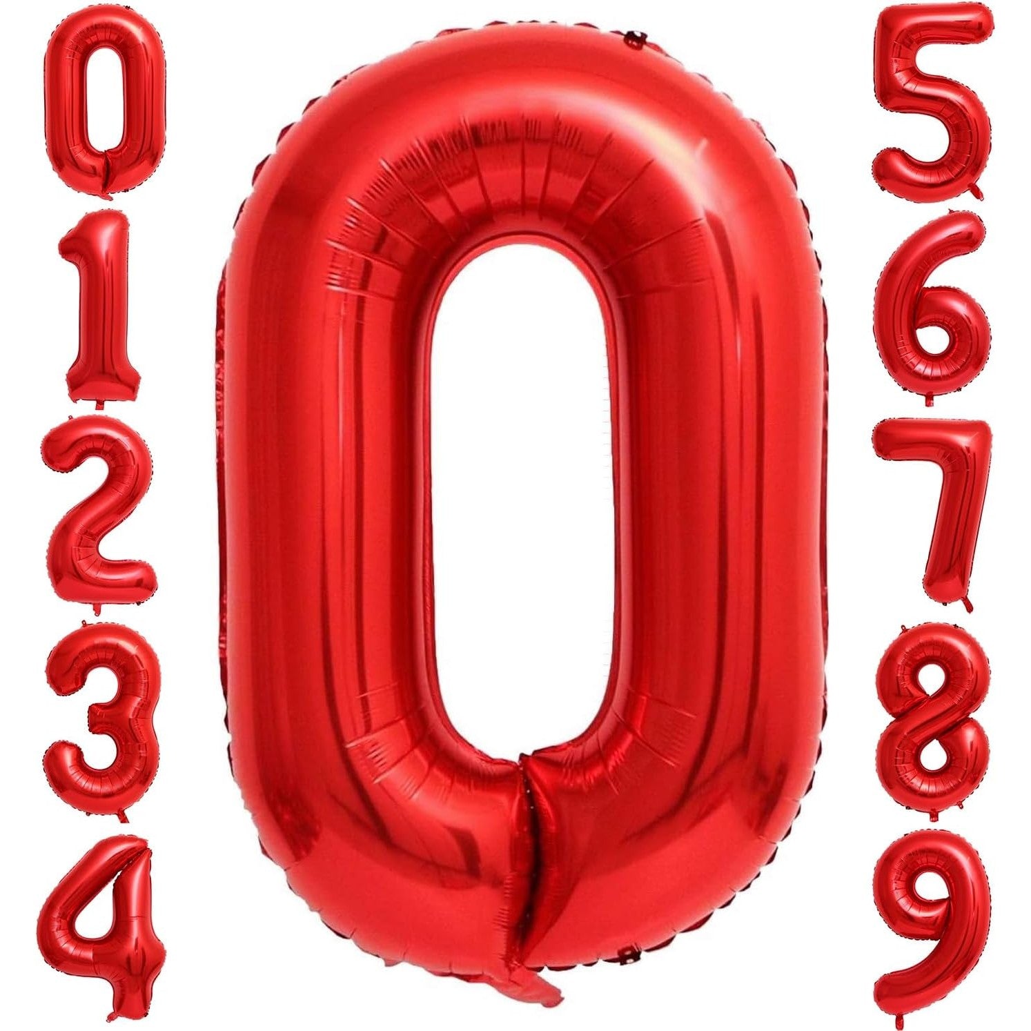 Balon din Folie Metalizata Flippy, Figurina Cifra, Tema Aniversare 40 cm, Ambalaj Individual, Pai inclus, Umflare cu Aer sau Heliu, Rosu, Cifra 0