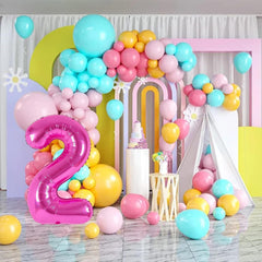 Balon din Folie Metalizata Flippy, Figurina Cifra, Tema Aniversare 40 cm, Ambalaj Individual, Pai inclus, Umflare cu Aer sau Heliu, Roz, Cifra 2