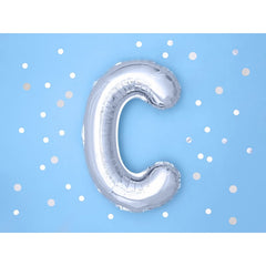 Balon Folie Metalizata Litera C, Flippy, 40 cm, Umflati cu Heliu sau Aer, Ambalaj Individual, Pai inclus, Argintiu