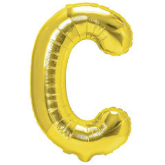 Balon Folie Metalizata Litera C, Flippy, 40 cm, Umflati cu Heliu sau Aer, Ambalaj Individual, Pai inclus, Auriu