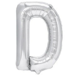 Balon Folie Metalizata Litera D, Flippy, 40 cm, Umflati cu Heliu sau Aer, Ambalaj Individual, Pai inclus, Argintiu