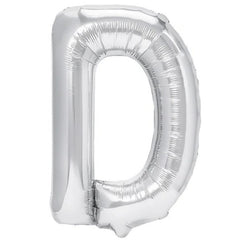 Balon Folie Metalizata Litera D, Flippy, 80 cm, Umflati cu Heliu sau Aer, Ambalaj Individual, Pai inclus, Argintiu