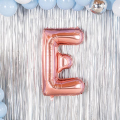 Balon Folie Metalizata Litera E, Flippy, 40 cm, Umflati cu Heliu sau Aer, Ambalaj Individual, Pai inclus, Rose Gold