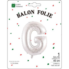 Balon Folie Metalizata Litera G, Flippy, 40 cm, Umflati cu Heliu sau Aer, Ambalaj Individual, Pai inclus, Argintiu