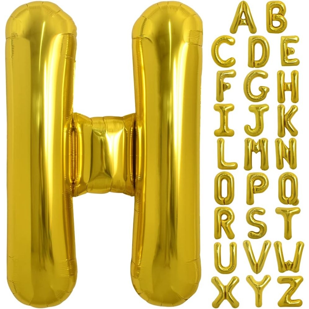 Balon Folie Metalizata Litera H, Flippy, 80 cm, Umflati cu Heliu sau Aer, Ambalaj Individual, Pai inclus, Auriu
