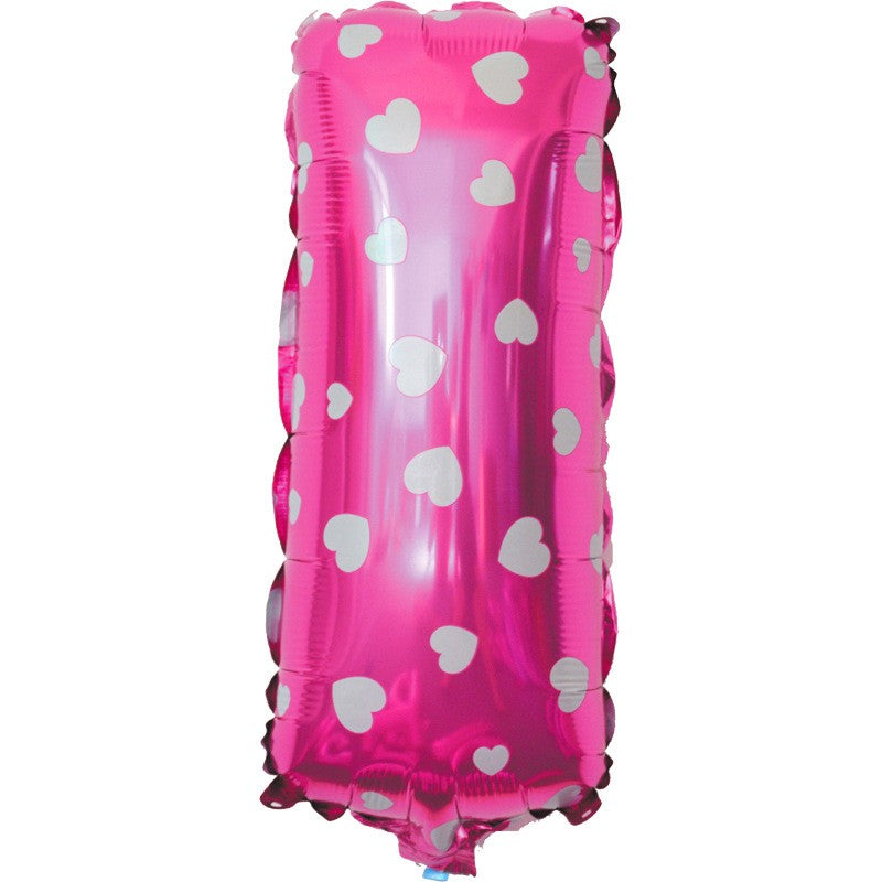 Balon Folie Metalizata Litera I, Flippy, 40 cm, Cu Imprimeu Inimioare, Umflati cu Heliu sau Aer, Ambalaj Individual, Pai inclus, Roz