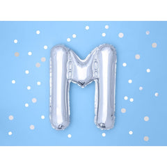 Balon Folie Metalizata Litera M, Flippy, 40 cm, Umflati cu Heliu sau Aer, Ambalaj Individual, Pai inclus, Argintiu