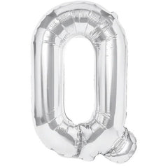 Balon Folie Metalizata Litera Q, Flippy, 40 cm, Umflati cu Heliu sau Aer, Ambalaj Individual, Pai inclus, Argintiu