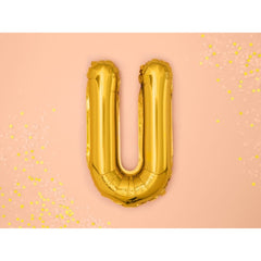 Balon Folie Metalizata Litera U, Flippy, 40 cm, Umflati cu Heliu sau Aer, Ambalaj Individual, Pai inclus, Auriu