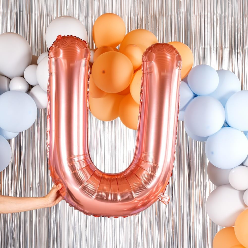 Balon Folie Metalizata Litera U, Flippy, 80 cm, Umflati cu Heliu sau Aer, Ambalaj Individual, Pai inclus, Rose Gold