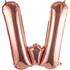 Balon Folie Metalizata Litera W, Flippy, 100 cm, Umflati cu Heliu sau Aer, Ambalaj Individual, Pai inclus, Rose Gold