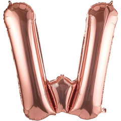 Balon Folie Metalizata Litera W, Flippy, 80 cm, Umflati cu Heliu sau Aer, Ambalaj Individual, Pai inclus, Rose Gold
