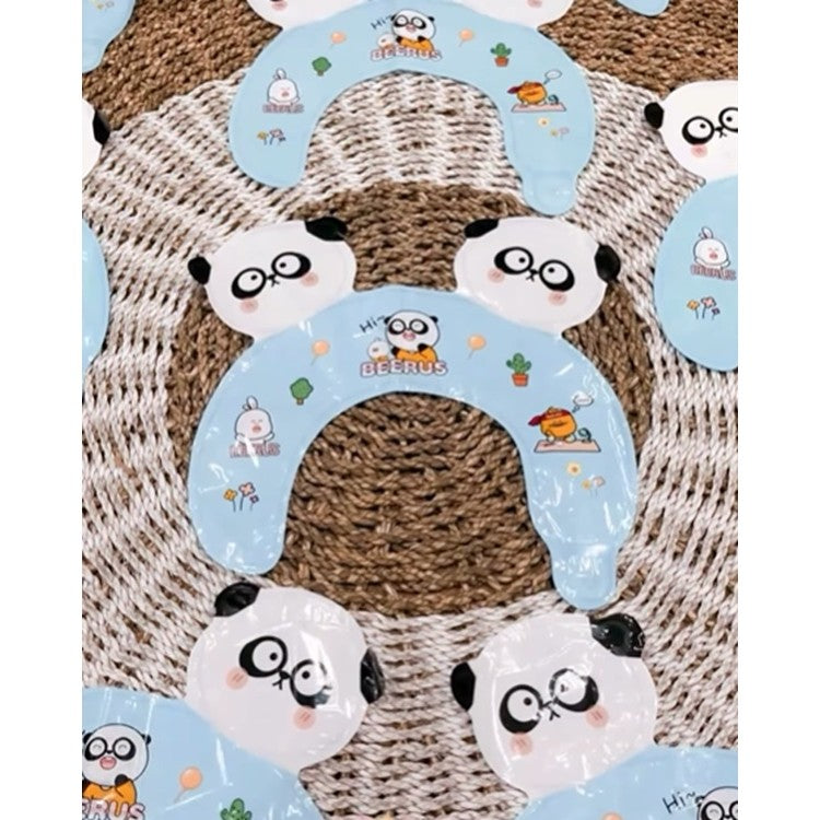 Balon din Folie Metalizata, Flippy, Tip Coronita cu Urechi, Model Panda Mirat, Ambalaj Individual, Pai Inclus, Umflare cu Aer sau Heliu, 30 x 27 cm, Bleu