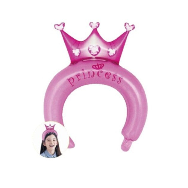 Balon din Folie Metalizata, Flippy, Tip Coronita cu Urechi, Model Coronita de Printesa, Ambalaj Individual, Pai Inclus, Umflare cu Aer sau Heliu, 30 x 27 cm, Roz