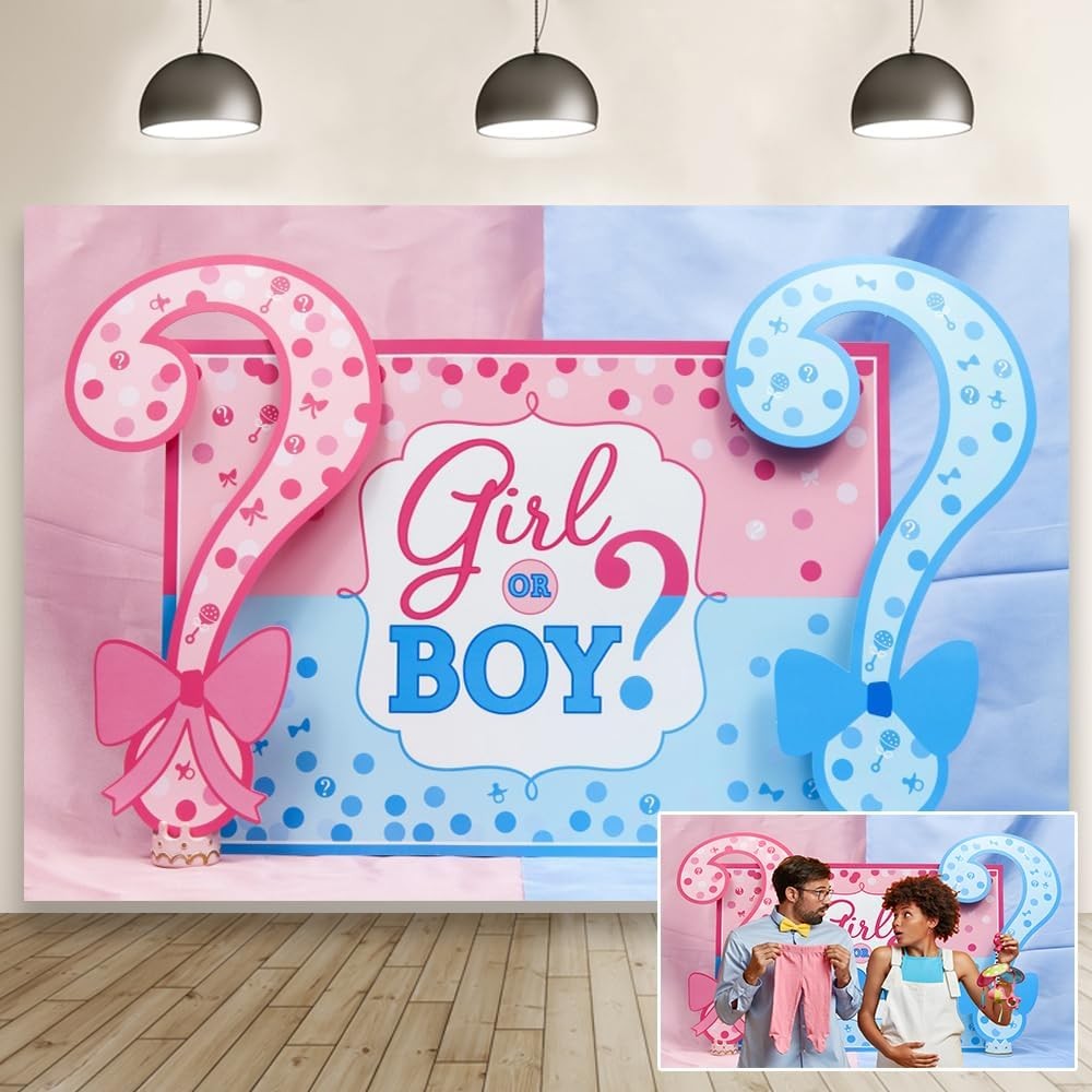 Banner pentru Petrecere, Flippy, Model Girl or Boy, Tematica Gender Reveal, 150 x 100 cm, Albastru Roz