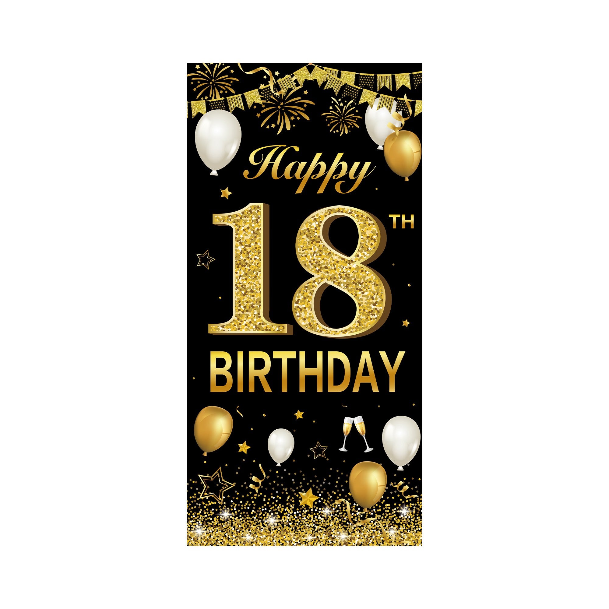 Banner pentru Petrecere, Flippy, Model Happy Birthday, Tematica Majorat, Aniversare 18 Ani, 185x90 cm, Negru