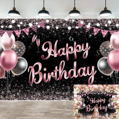 Banner Tip Fundal pentru Poze, Flippy, din Panza, 185 x 110 cm, Sfoara 6 m, Prindere in 4 Colturi, Negru/Roz