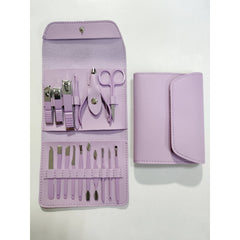 Set 16 Piese de Ingrijire Cosmetica, Flippy, pentru Manichiura, Pedichiura, Fata, Geanta Organizatoare din Piele Ecologica Inclusa, Mov
