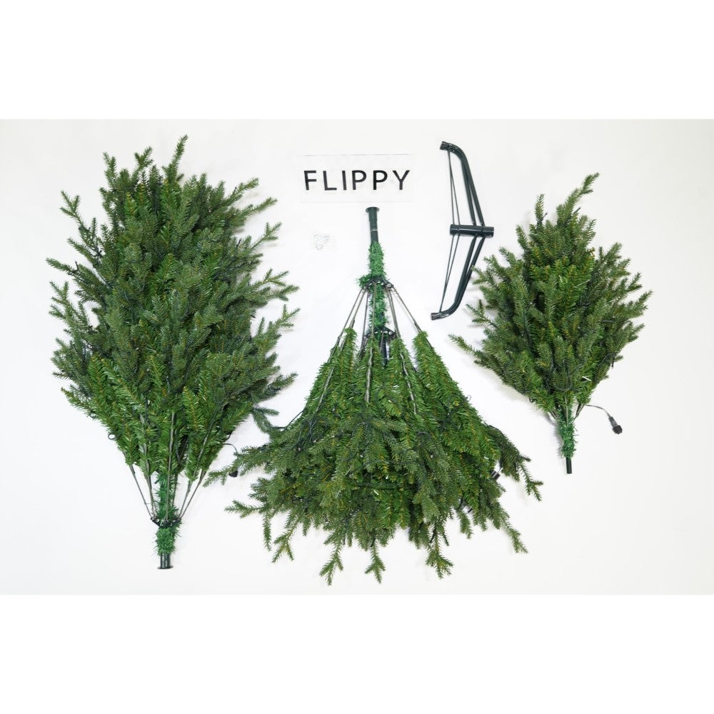 Brad Artificial de Craciun, Becuri led incluse in ramuri, pentru interior/exterior, inaltime 180 cm, diametru 128 cm, 1246 ramuri, Flippy, verde, suport metalic inclus