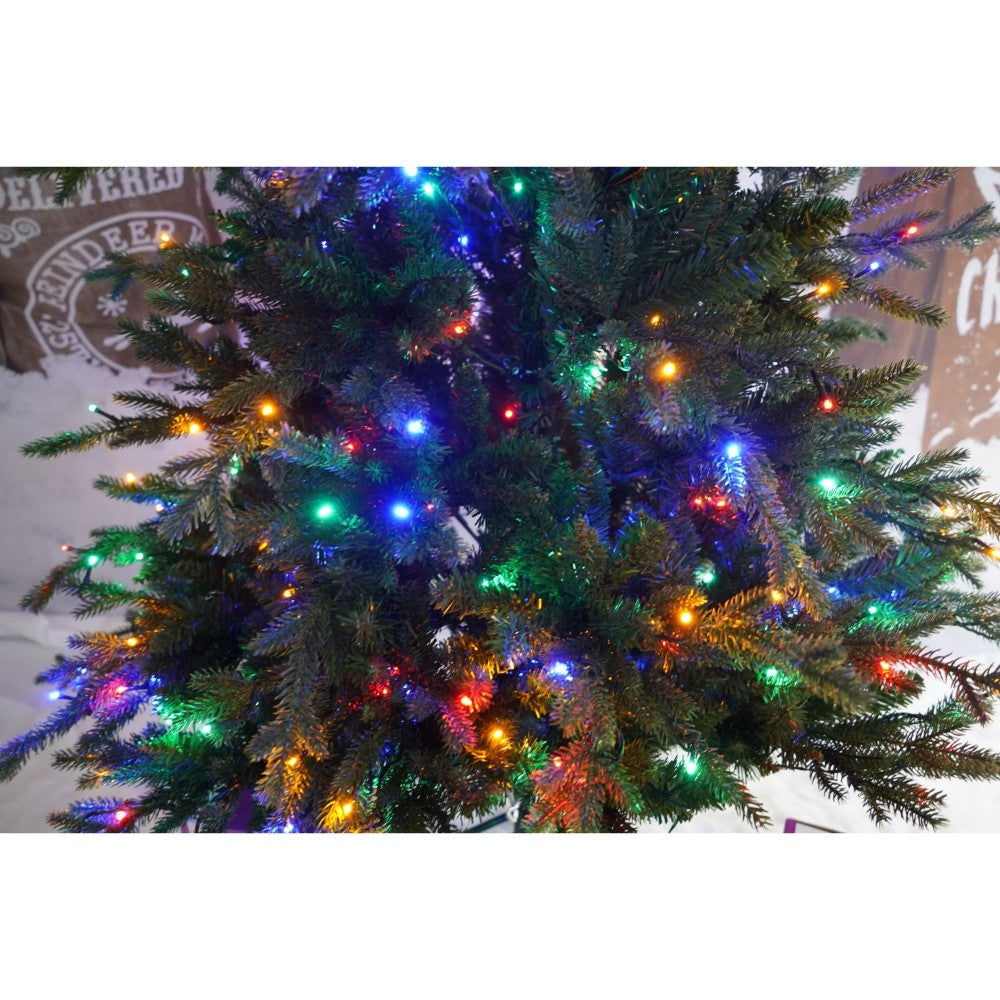 Brad Artificial de Craciun, Becuri led incluse in ramuri, pentru interior/exterior, inaltime 180 cm, diametru 128 cm, 1246 ramuri, Flippy, verde, suport metalic inclus