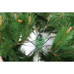 Brad artificial de Craciun, decorat cu conuri pin rosii, pentru interior/exterior, inaltime 210 cm, diametru 142 cm, 767 ramuri, Flippy, verde, suport metalic inclus