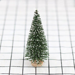 Brad artificial de craciun, ornament pentru masa, pe suport lemn, 20 cm inaltime, Verde inzapezit