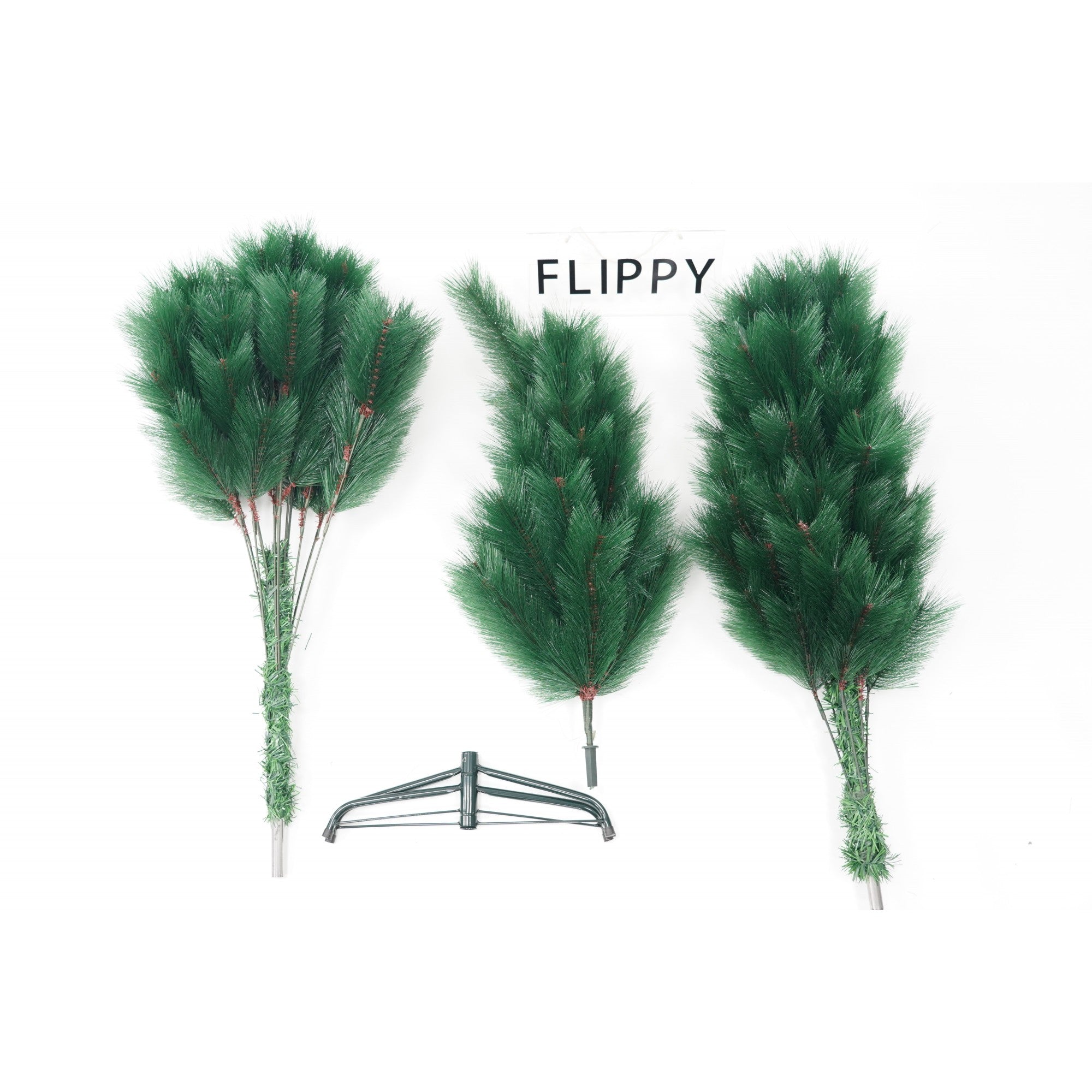 Brad artificial de Craciun tip pin, clasic, pentru interior/exterior, inaltime 180 cm, Flippy, verde, suport metalic inclus