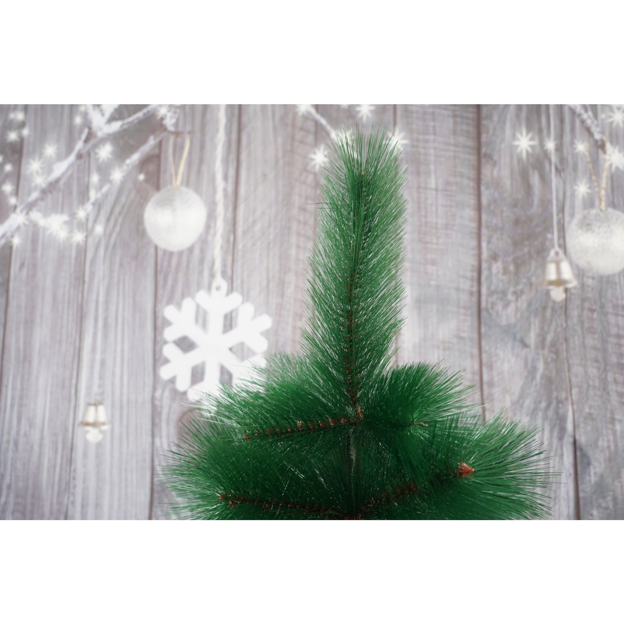 Brad artificial de Craciun tip pin, clasic, pentru interior/exterior, inaltime 180 cm, Flippy, verde, suport metalic inclus