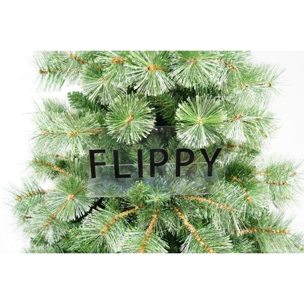 Brad artificial de Craciun tip pin, pentru interior/exterior, inaltime 210 cm, diametru 125 cm, 980 ramuri, Flippy, verde, suport metalic inclus