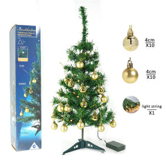 Brad Artificial Impodobit, 60 cm, suport plastic, cu instalatie luminoasa 20 LED alb cald + 20 globuri aurii incluse, Flippy