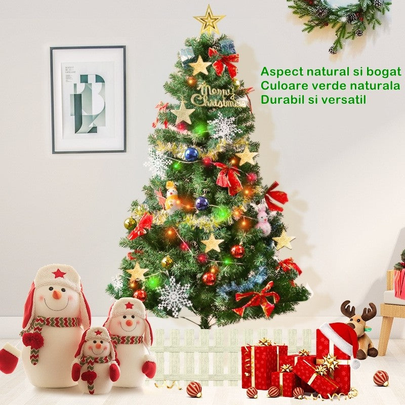 Brad de Craciun artificial cu suport inclus Flippy, 210 cm, 800 ramuri/varfuri, material plastic, suport clasic, fara iluminare, utilizat pentru interior/exterior, verde